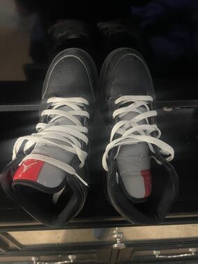 Jordan 1’s Kids Black and Red High-Top Sneakers with White Laces